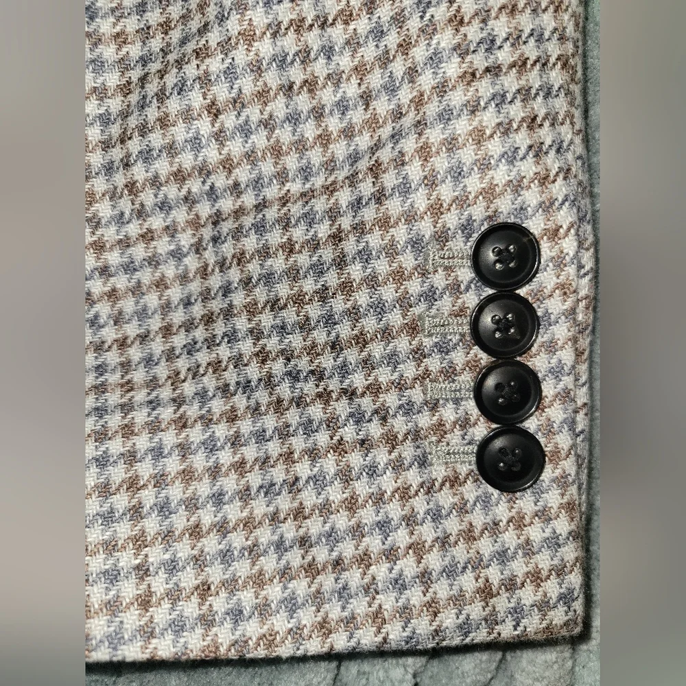 REISS 'Vitale' Dogtooth Check Linen‎ Cotton Blend Blazer Single Breasted Sz 44